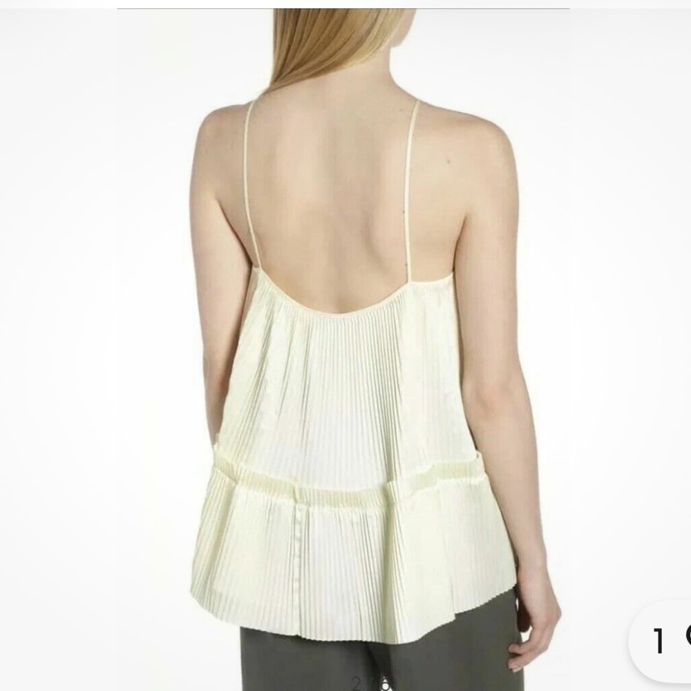 LEWIT Womens Pleated Swing Tank Top Blouse Yellow Green Sz M Coastal City Beach